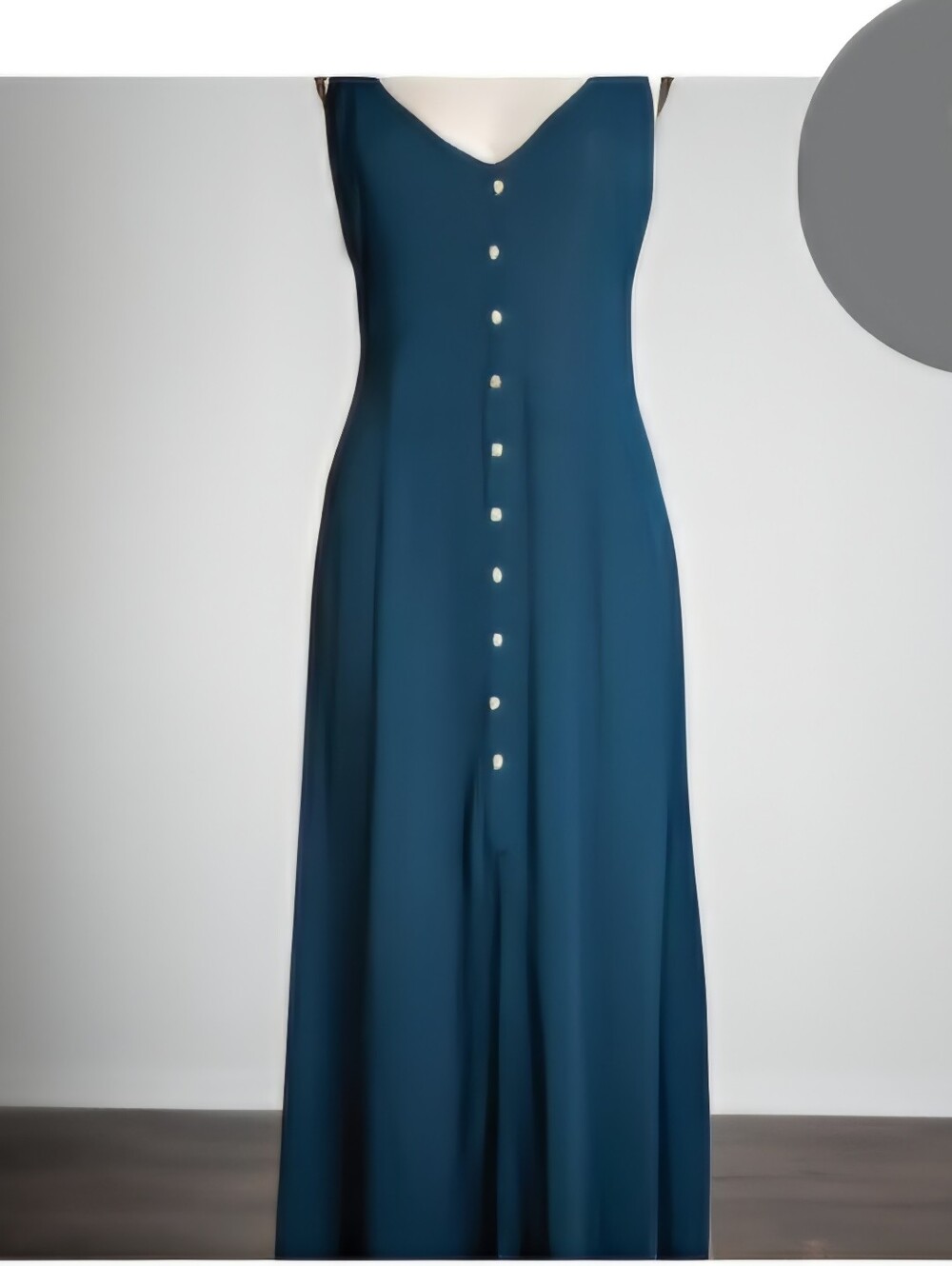 Sozy Ada Button-Front Navy Blue Spaghetti Strap Maxi Dress